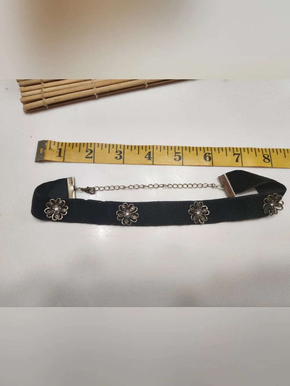 VINTAGE 90s Whimsigoth Black Velvet Flower Choker Necklace